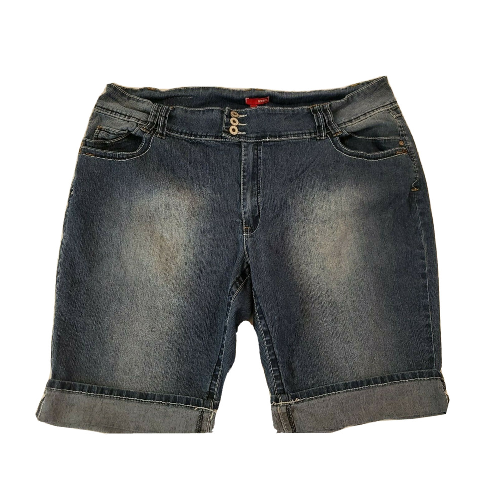 BONGO Plus Womens Medium Blue With White Thread Cuffed Hem Jean Shorts Plus 26W - Picture 1 of 8